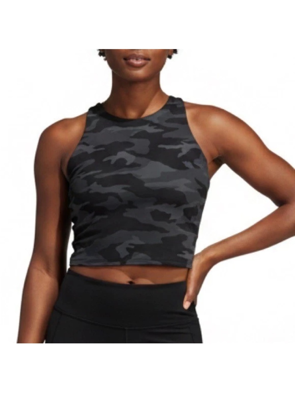 Athleta Conscious Crop Grey Camo Scoop Neck Crop Tank/sports bra, Small